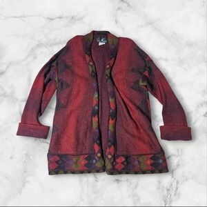 PERUVIAN CONNECTION Cardigan Size Medium 100% Alpaca Southwestern Aztec Open Red